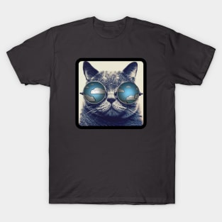 Cat with clouds in glasses T-Shirt